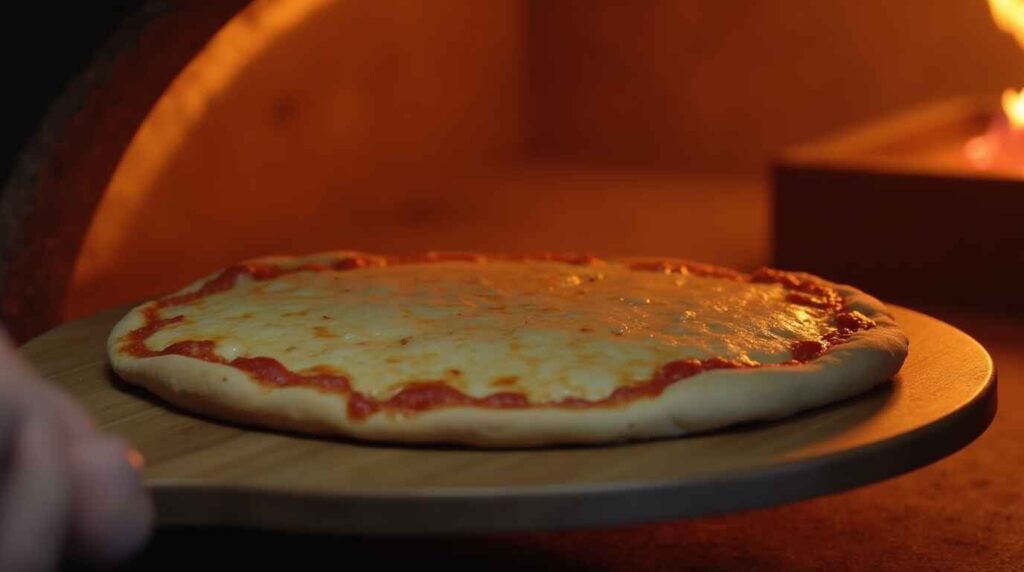 The Ultimate Guide to Pizza Peels 2 Person using a wooden pizza peel to place an uncooked pizza into a hot oven.