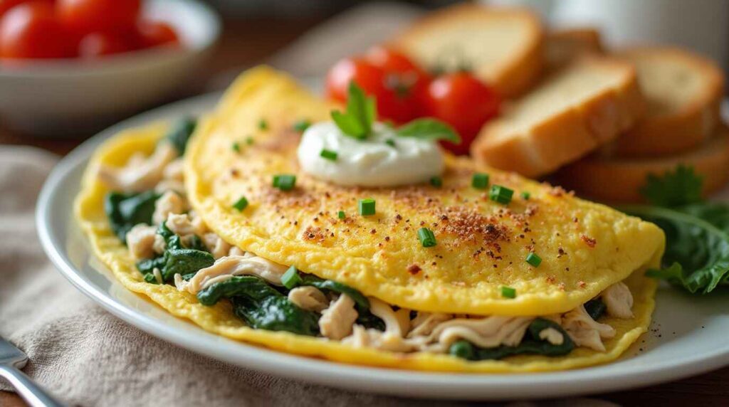 Creamy Chicken and Spinach Omelette