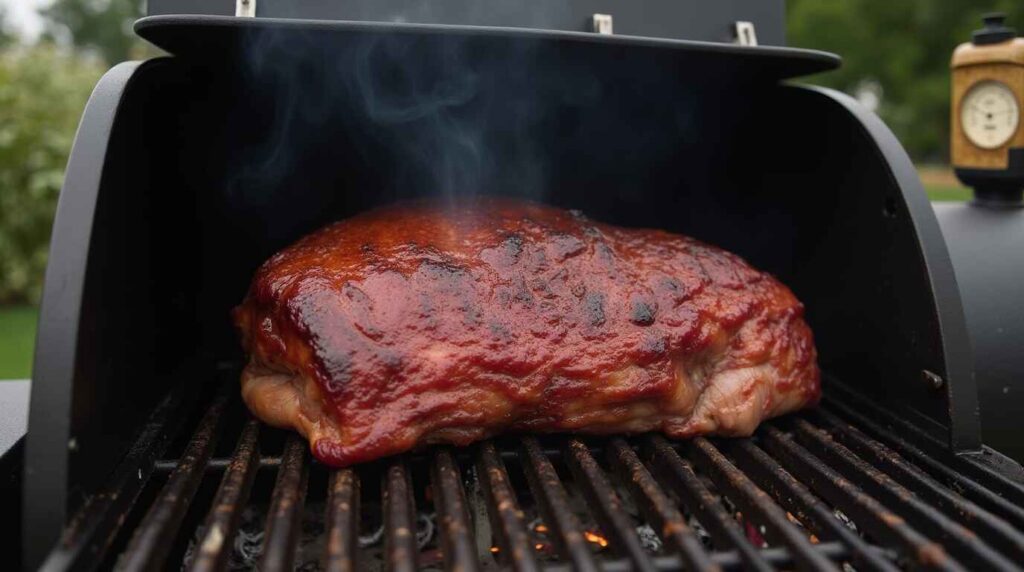 How to Make Smoky, Tender Chipotle Brisket at Home 3 Beef brisket smoking at 225°F inside a smoker.