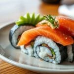 sushi  topped with salmon nyt
