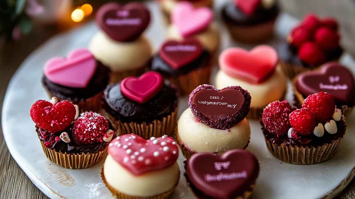 Celebrate Love With These Gluten-Free Valentine’s Dessert Ideas 10 "Gluten-free Valentine’s Day desserts, including cookies, cake, and cheesecake, on a decorative table with romantic decor."