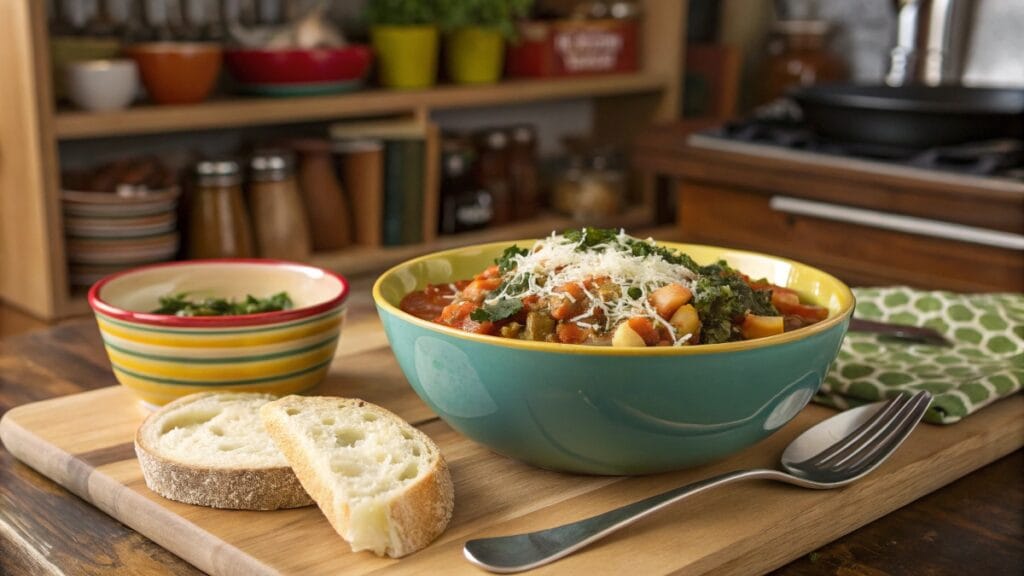 Minestra Maritata Italian Soup: Authentic Guide to Making This Traditional Italian Dish 11 "A bowl of Minestra Maritata served with Parmesan cheese and bread."
