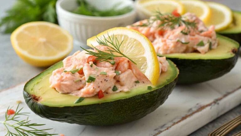 The Best Chicken Bone Broth Recipe You’ll Ever Make 12 Salmon-Stuffed Avocados garnished with fresh herbs and lemon.