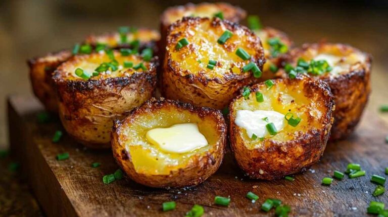 Easy Street Corn Chicken Rice Bowl 20 Crispy air fryer baked potatoes with golden skin and fluffy insides, topped with butter and chives.