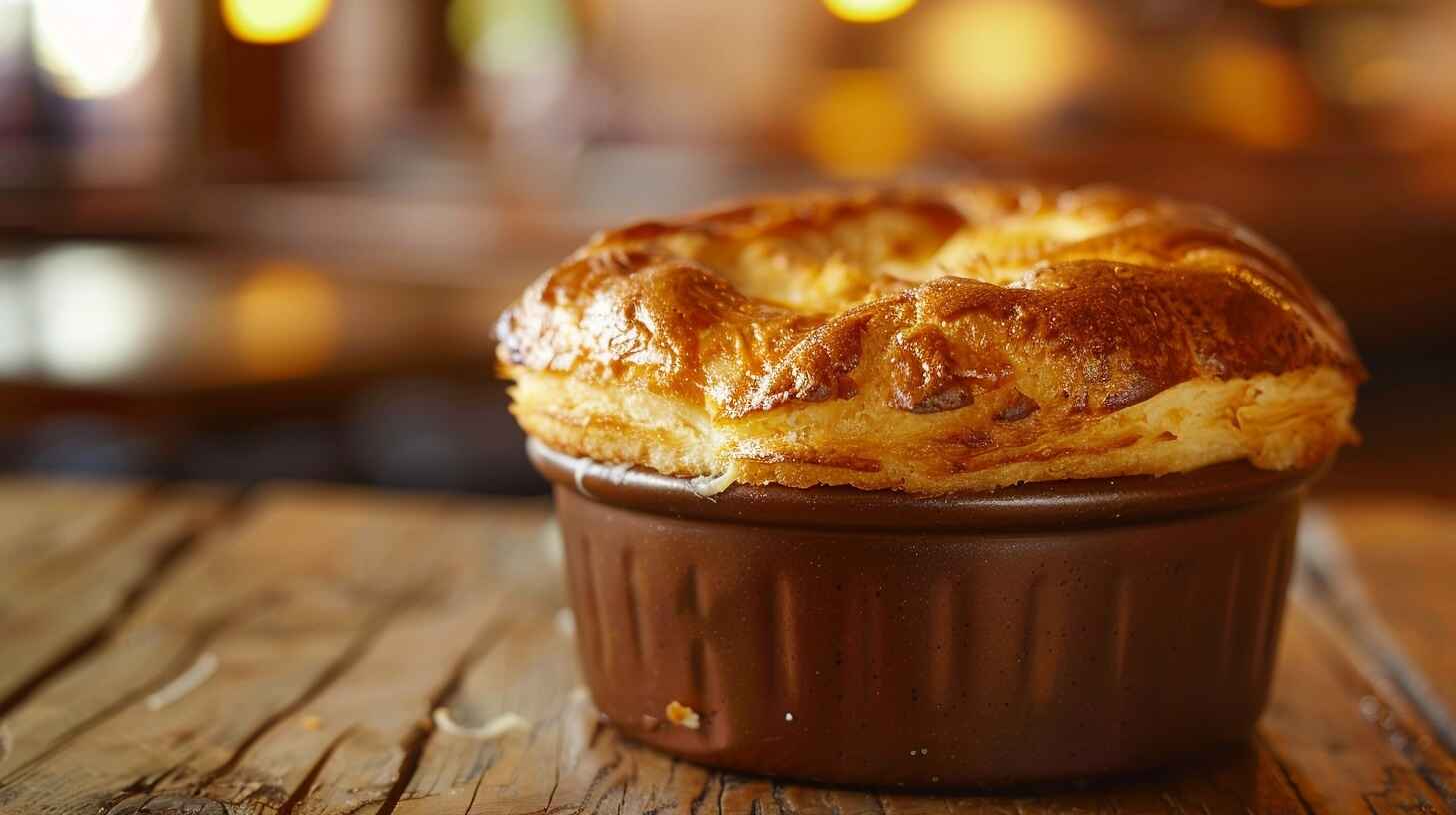 Freshly baked Panera-style soufflé with a flaky crust and cheesy filling.