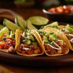 How to Make Perfect 5 Minute Tacos – Fast, Flavorful & Hassle-Free! 11 A plate of mouthwatering 5-minute tacos with fresh toppings, served on a rustic wooden board.