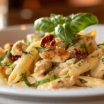 How to Make Marry Me Chicken Pasta: A Rich & Creamy Delight! 19 A creamy Marry Me Chicken Pasta dish garnished with fresh basil and Parmesan cheese, served in a white bowl.