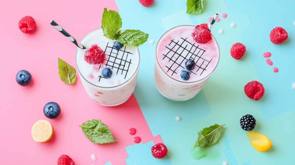 Vibrant cold yogurt drink and crossword puzzle cover image.