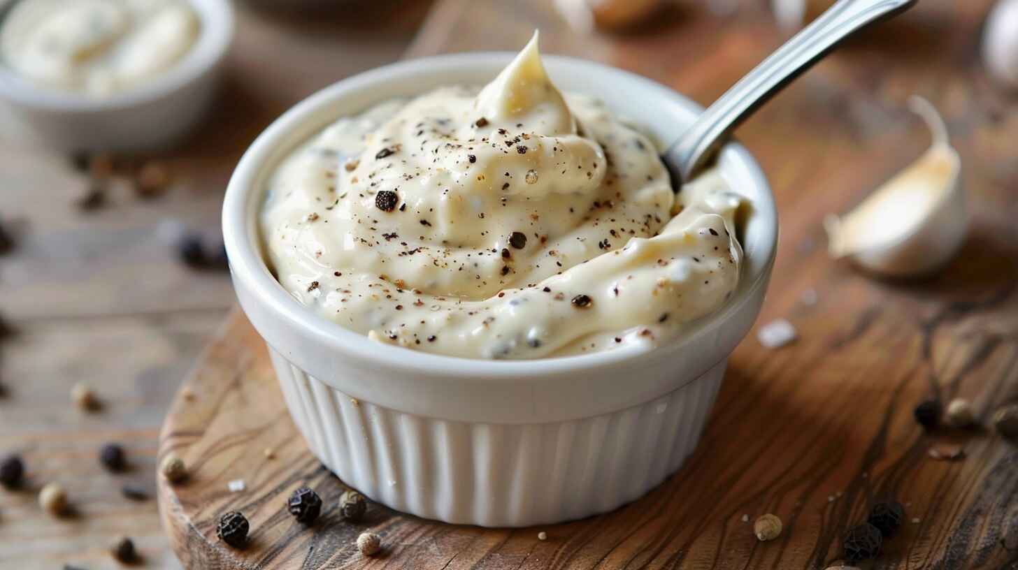 Pepper Mayo KFC Style 10 Homemade KFC-style pepper mayo in a white bowl with black pepper on top