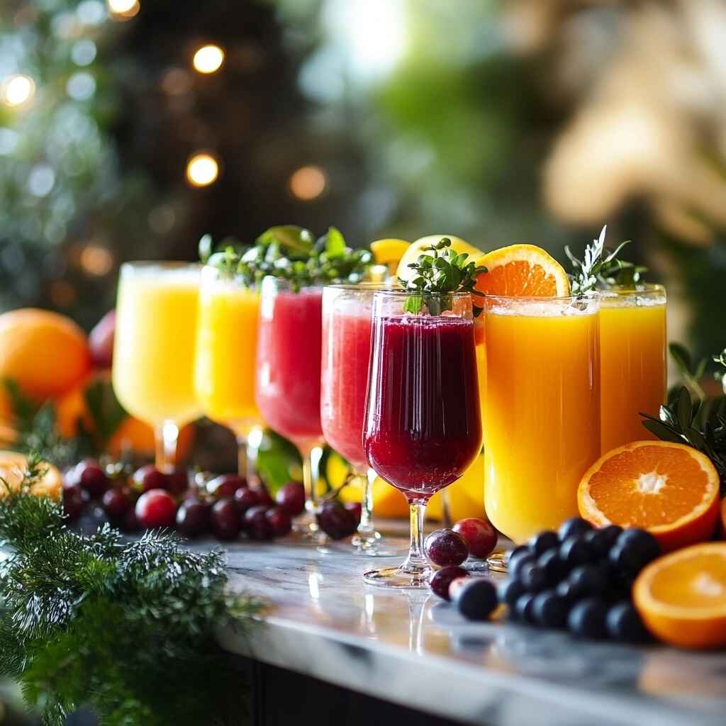 10 Easy Recipes for Hosting a Brunch with Friends 3 DIY mimosa bar with champagne, fresh juices, and fruit for a brunch party.