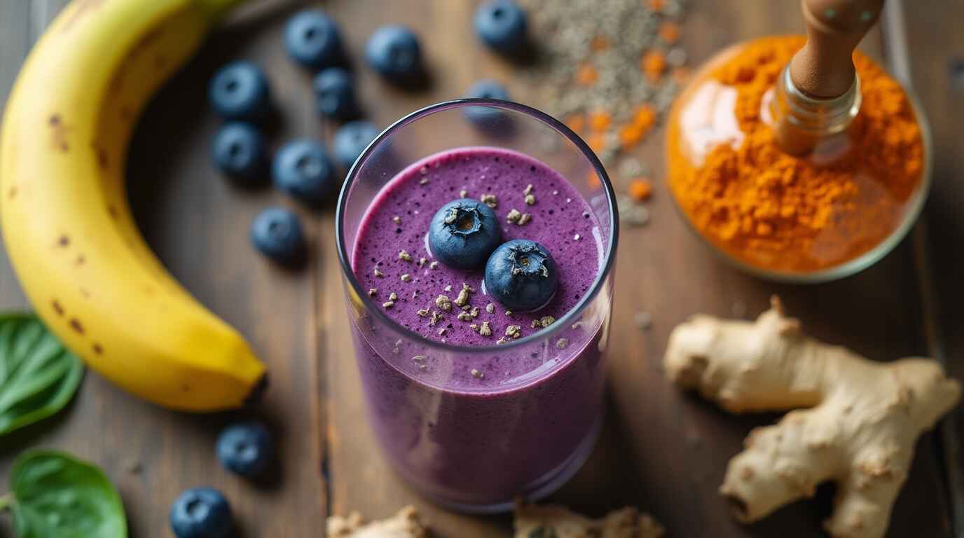 For Gut Health Ultimate Guide To Anti-Inflammatory Smoothies 1 Anti-inflammatory smoothie with blueberries, spinach, and chia seeds
