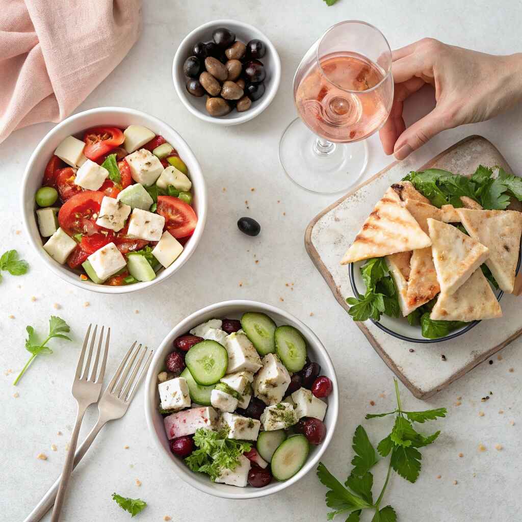 7 Secrets To The Best Crispy Greek Salad With Feta 4 Greek salad variations including classic, low-carb, and vegan, served on a sunny Mediterranean lunch table