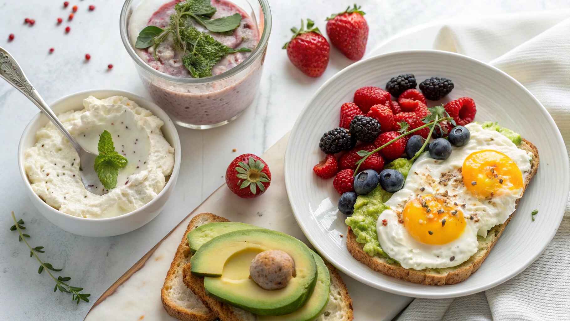 High Protein Breakfast Recipes to Start Your Day Right 1 High-Protein Breakfast Spread with Yogurt, Eggs, and Avocado Toast