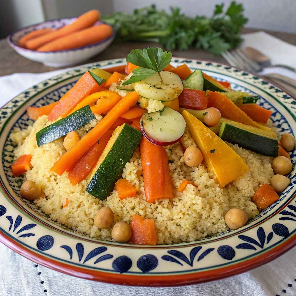 Best Traditional Moroccan Recipes You Need to Discover 3 Fluffy Moroccan couscous with a variety of colorful vegetables.